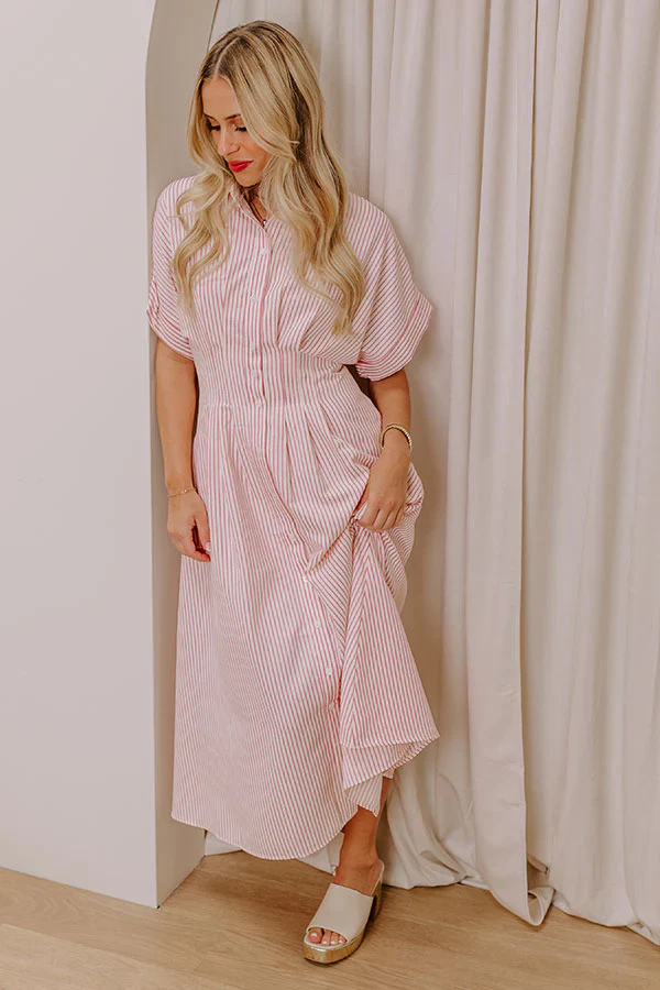 Sunlit Stroll Stripe Maxi Dress in Pink
