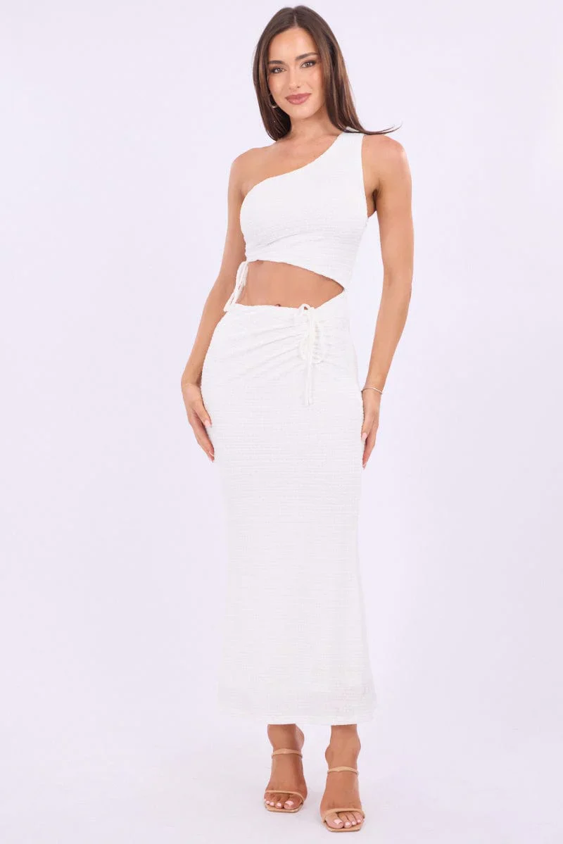 White Bodycon Dress One Shoulder Maxi