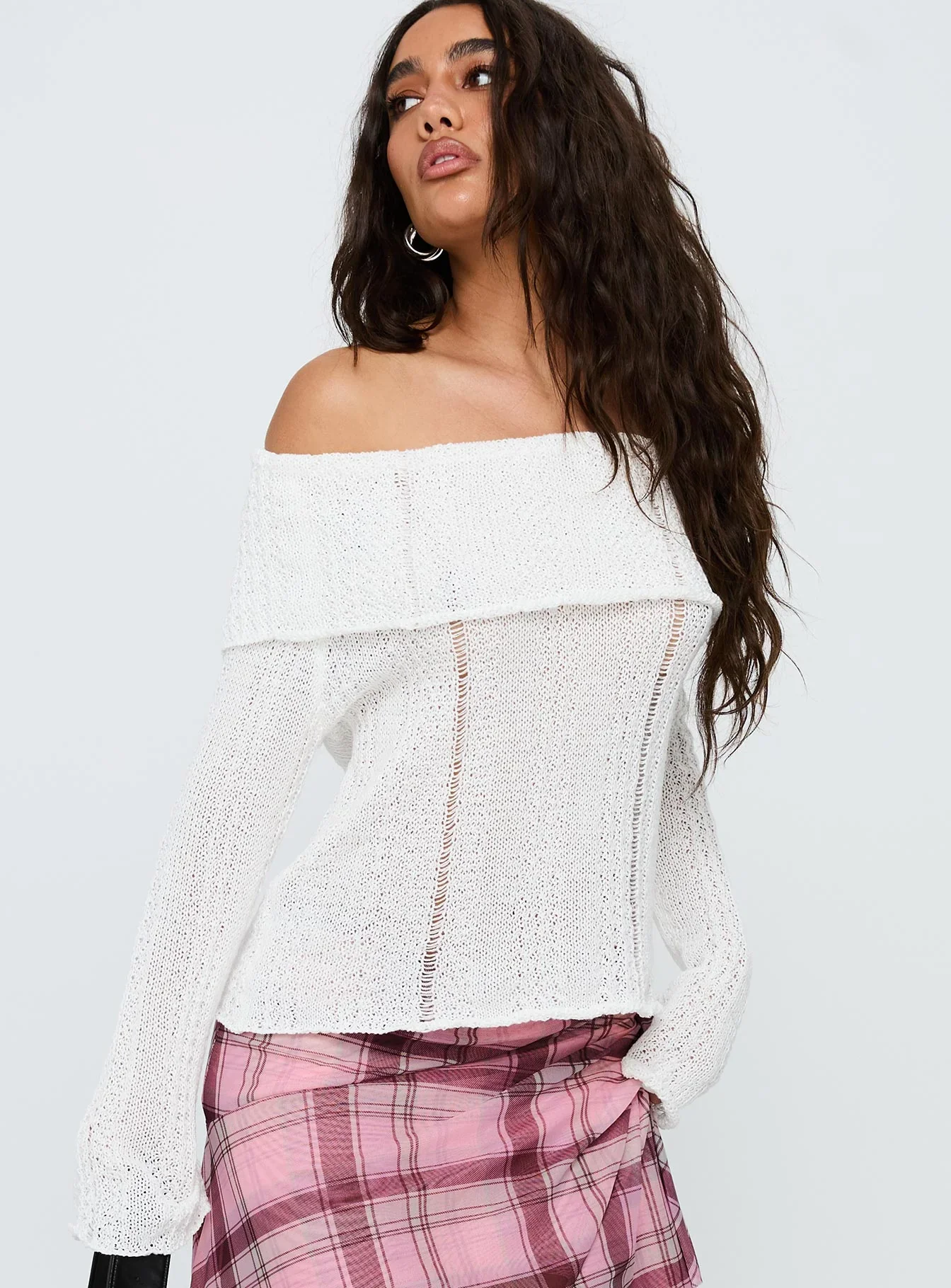 So Gone Off Shoulder Knit Sweater White