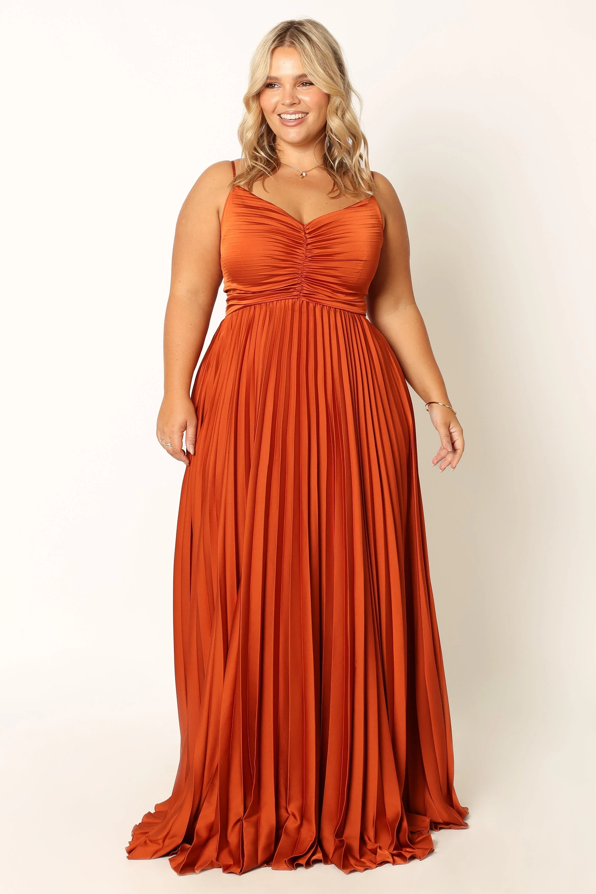 Naira Pleated Maxi Dress - Sunset Orange
