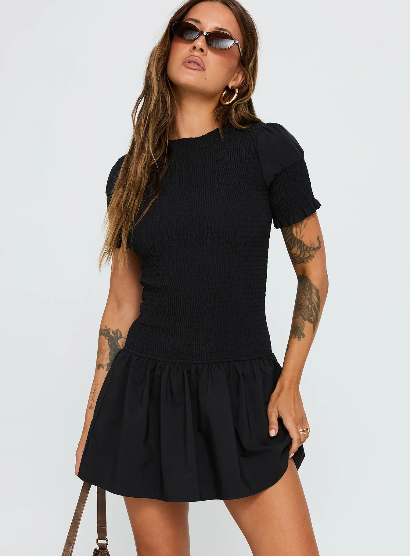 Laurita Shirred Mini Dress Black