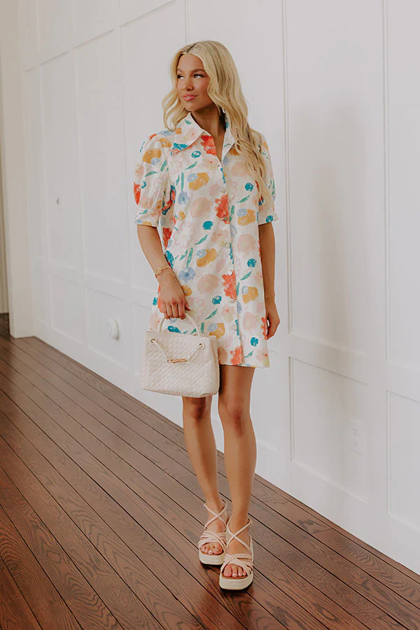 Pop Of Color Floral Embroidered Mini Dress