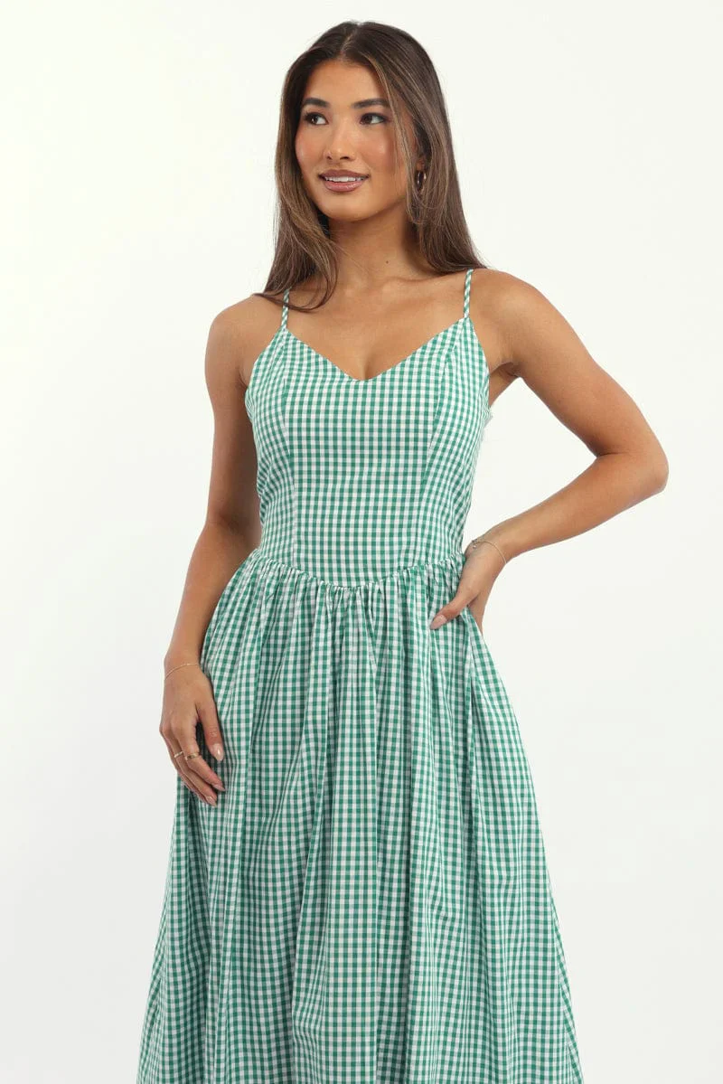 Green Check Maxi Dress Singlet