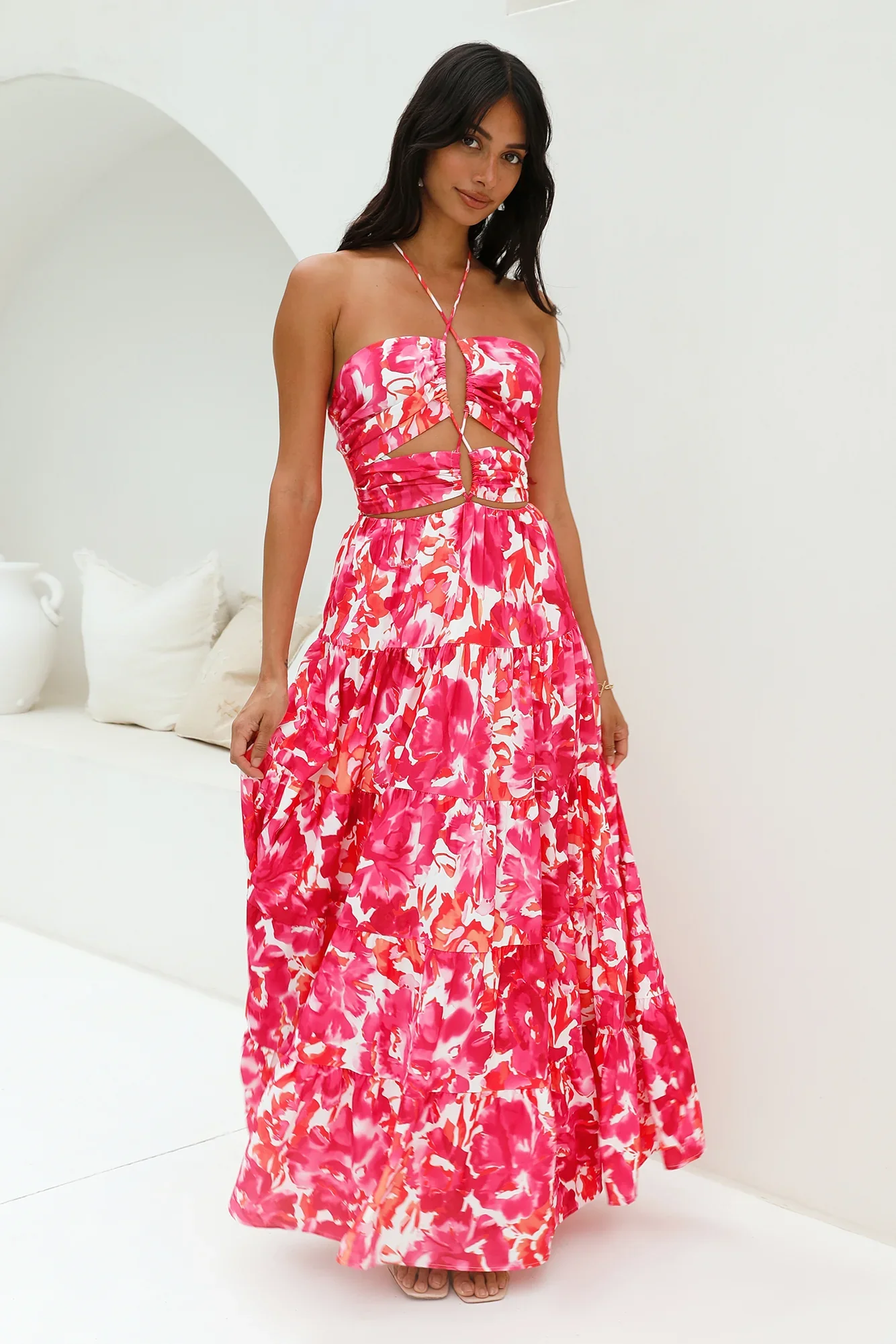 Enrichment Halter Maxi Dress Pink