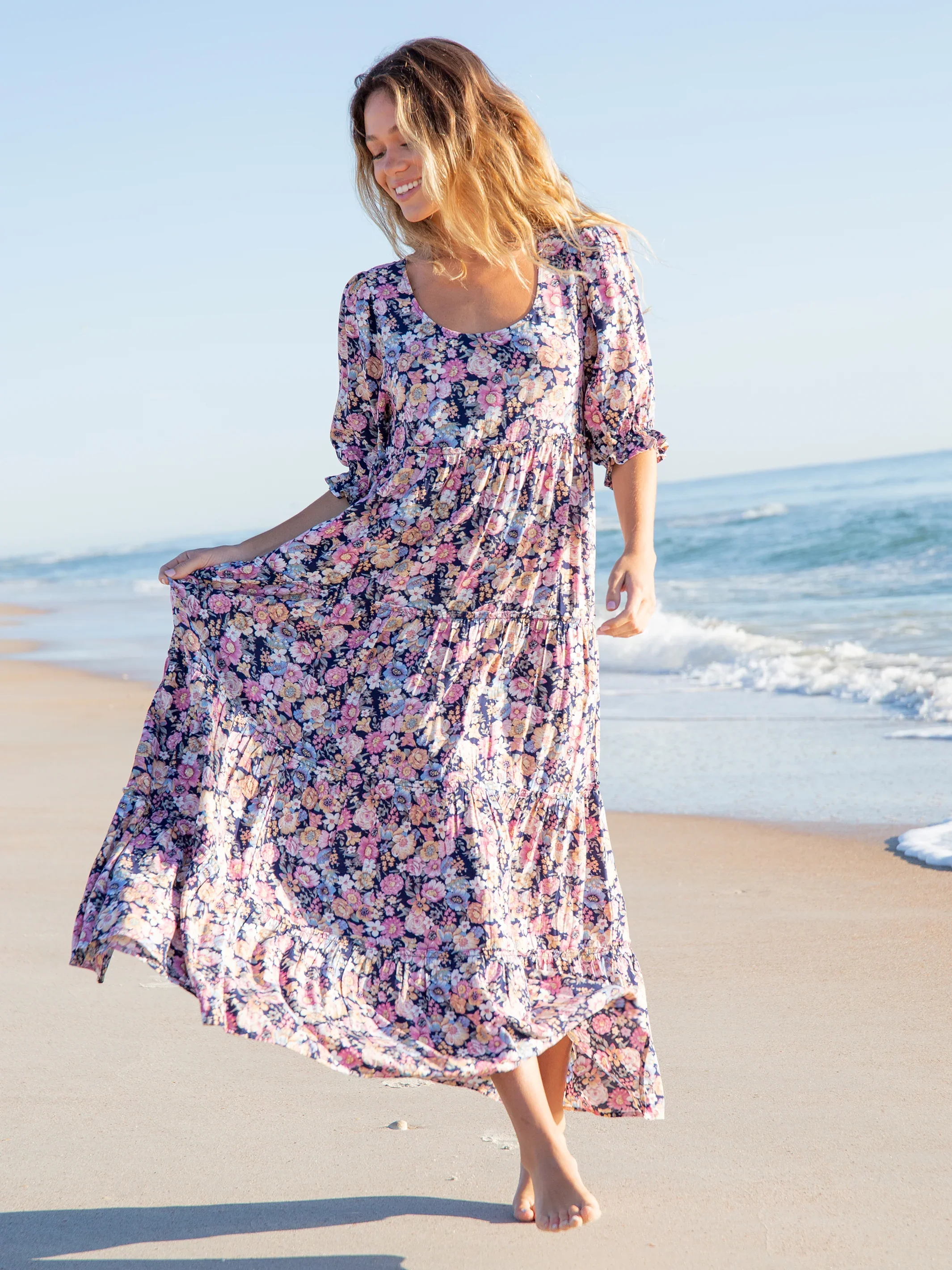 Collette Tiered Maxi Dress - Dusty Vintage Floral