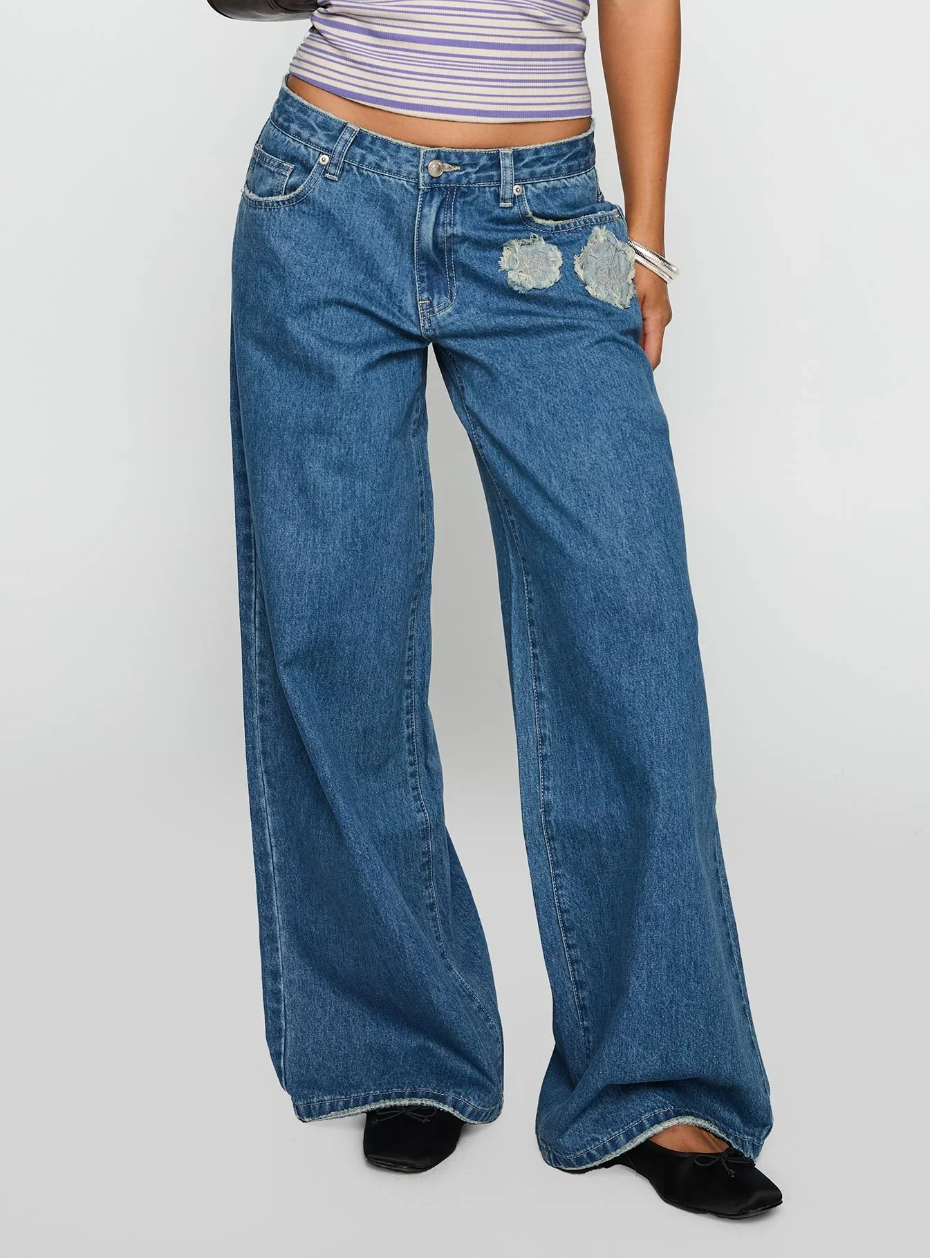 A Keeper Flower Patch Jeans Mid Blue