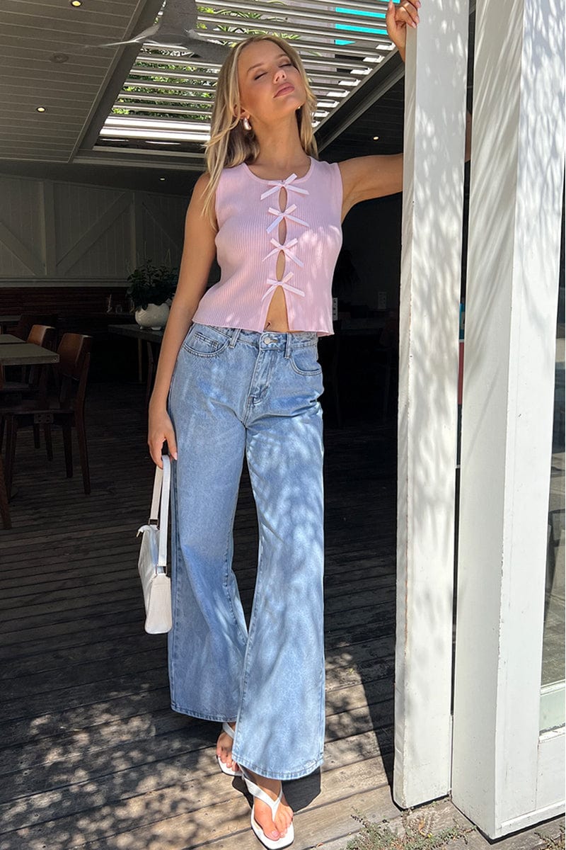 Denim Wide Leg Jeans Mid Rise
