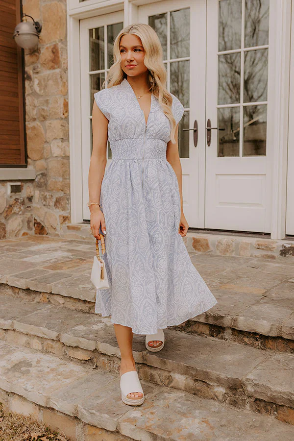 Garden Stroll Midi Dress in Sky Blue