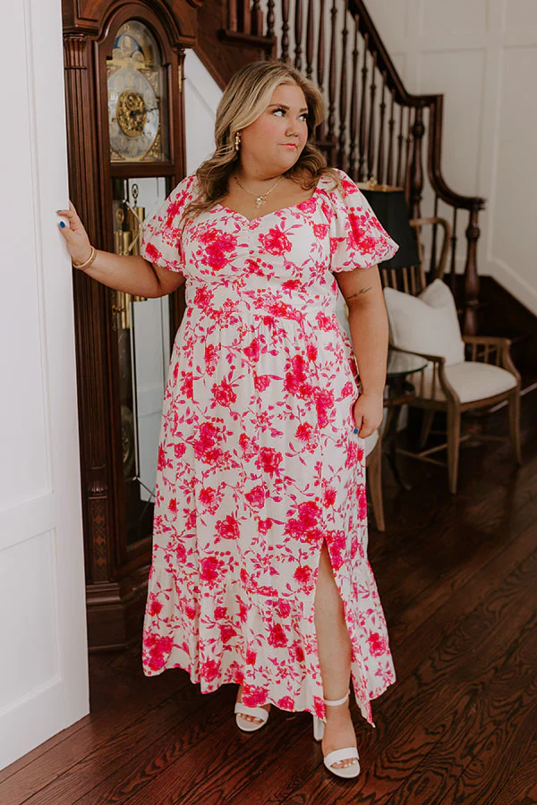 Sweet Surprise Floral Maxi Dress in Hot Pink Curves