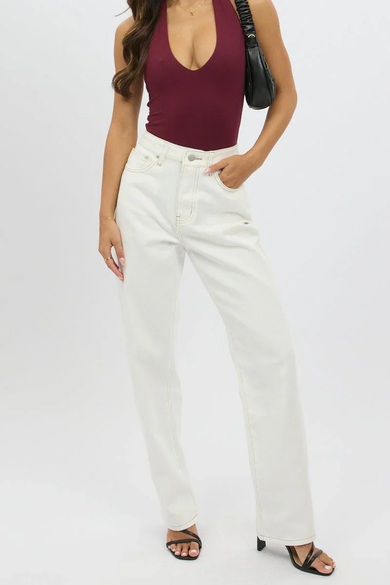 White Straight Jeans High Rise