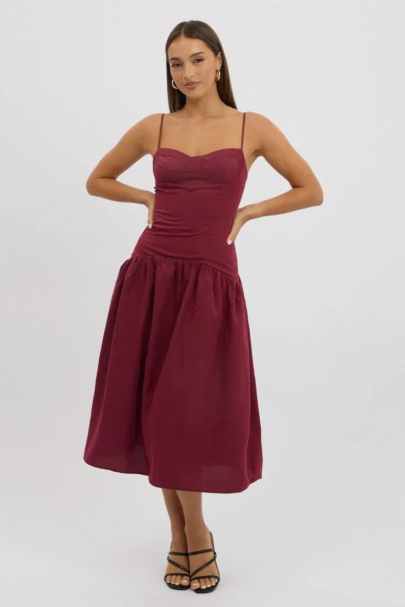 Red Midi Dress Drop Waist