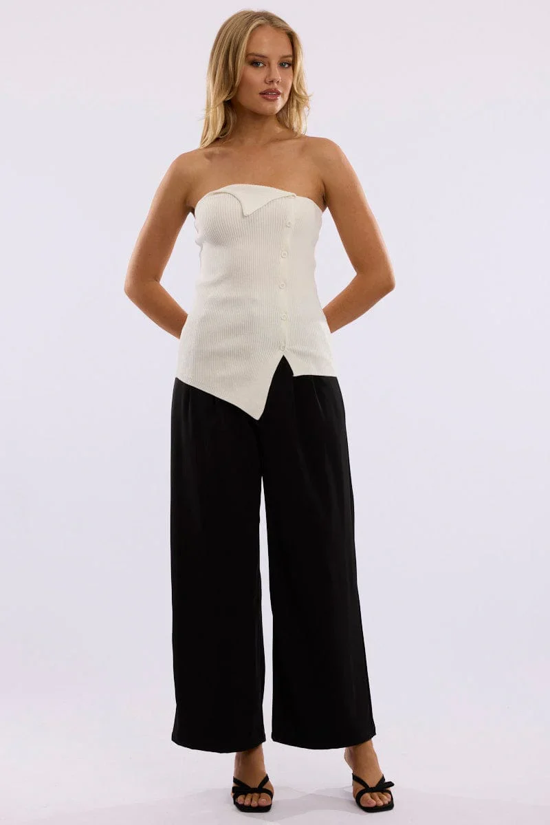 White Strapless Knit Top Open Front