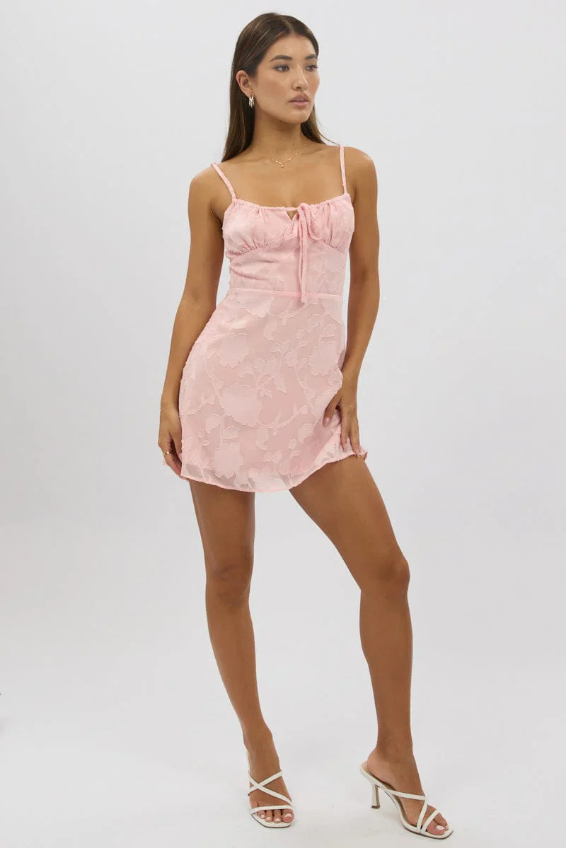Pink Mini Dress Gathering Bust