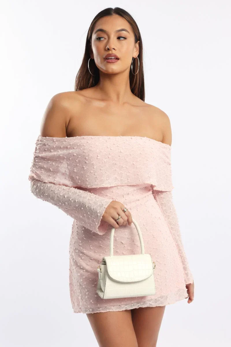 Pink Off Shoulder Dress Long Sleeve