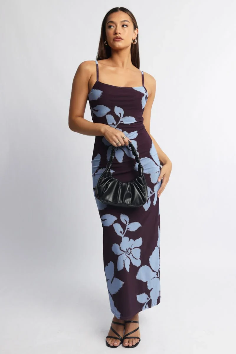Brown Floral Bodycon Dress Maxi Mesh Â