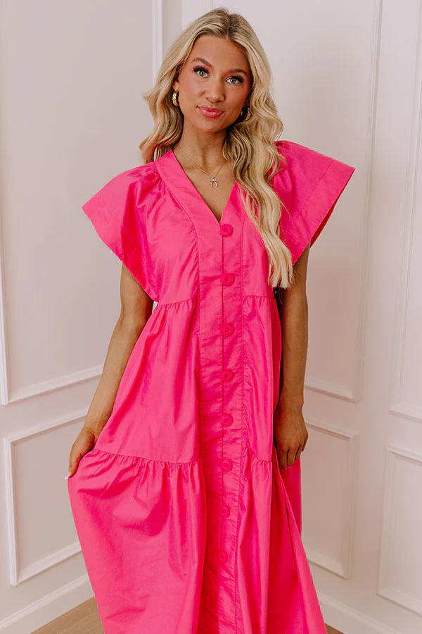 Subtle Charm Button Down Midi Dress in Pink