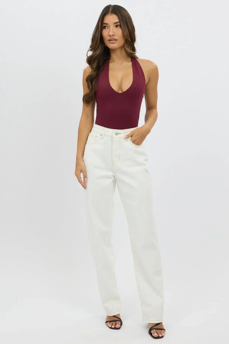 White Straight Jeans High Rise
