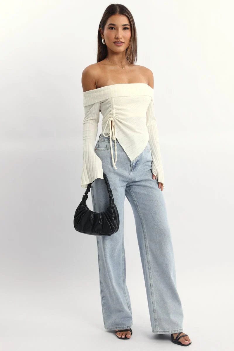 Denim Wide Leg Jeans Ribbon Pocket