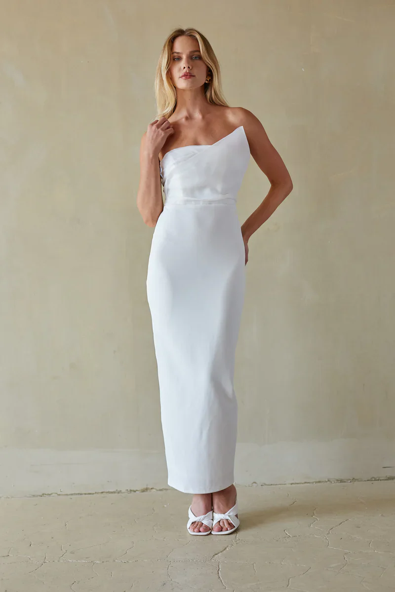 Odessa Asymmetrical Neck Strapless Maxi Dress