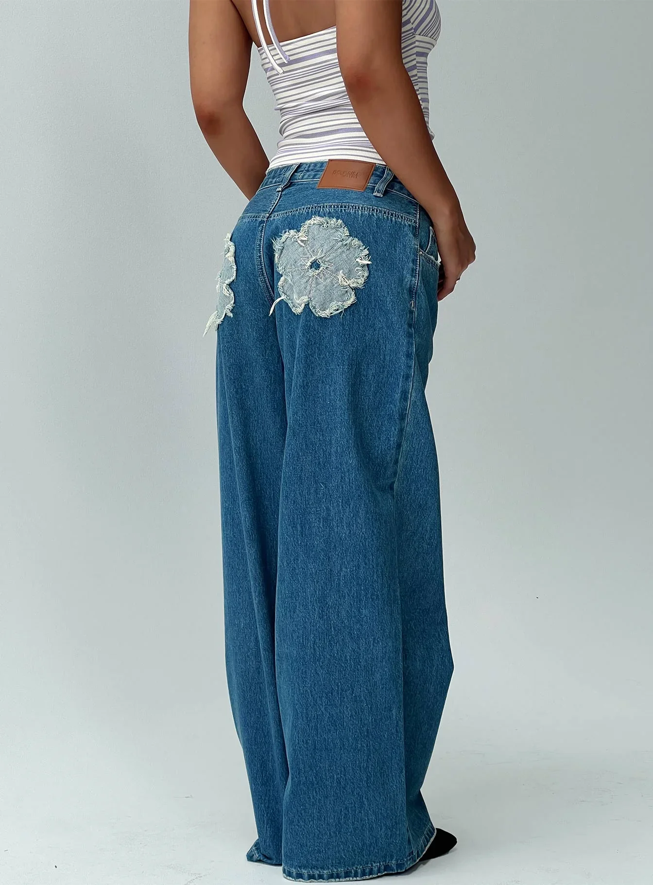 A Keeper Flower Patch Jeans Mid Blue