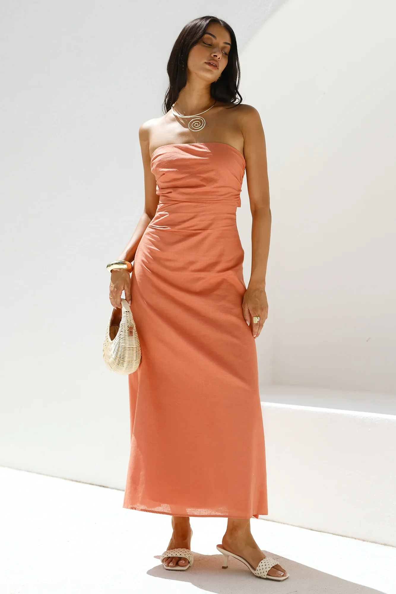 Yasmin Strapless Maxi Dress Coral