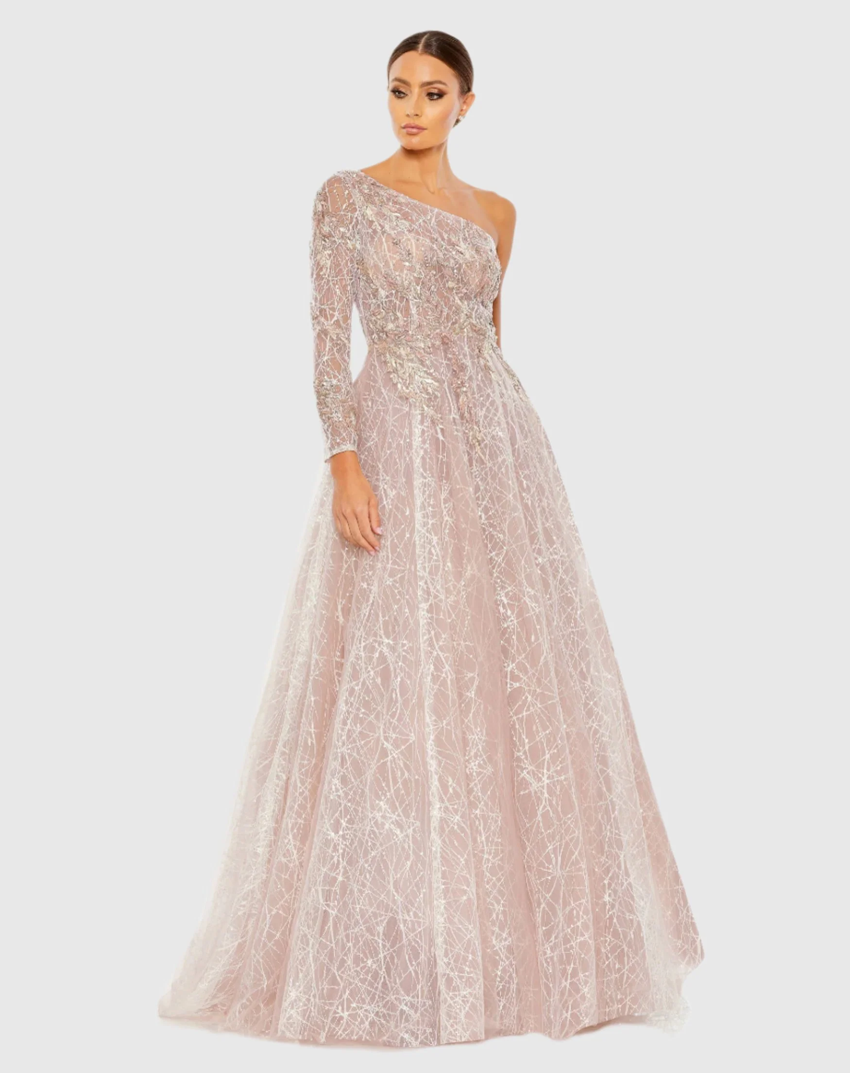 Embroidered One Shoulder Bodice Ballgown