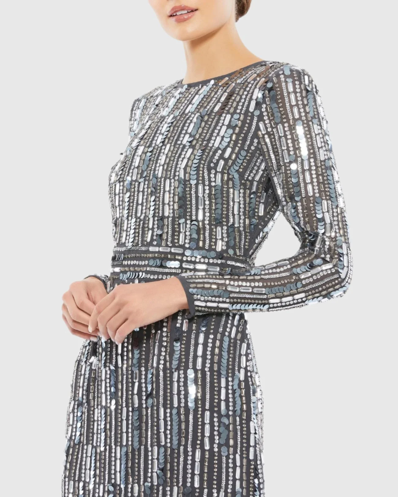 Stitched High Neck Long Sleeve Fitted Dress