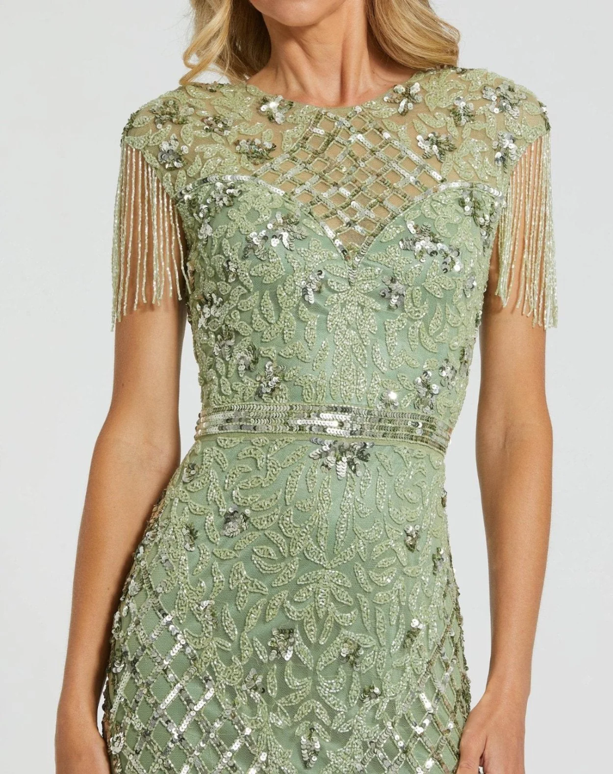 Blue V-Neck Strapless Beaded Trim Dress