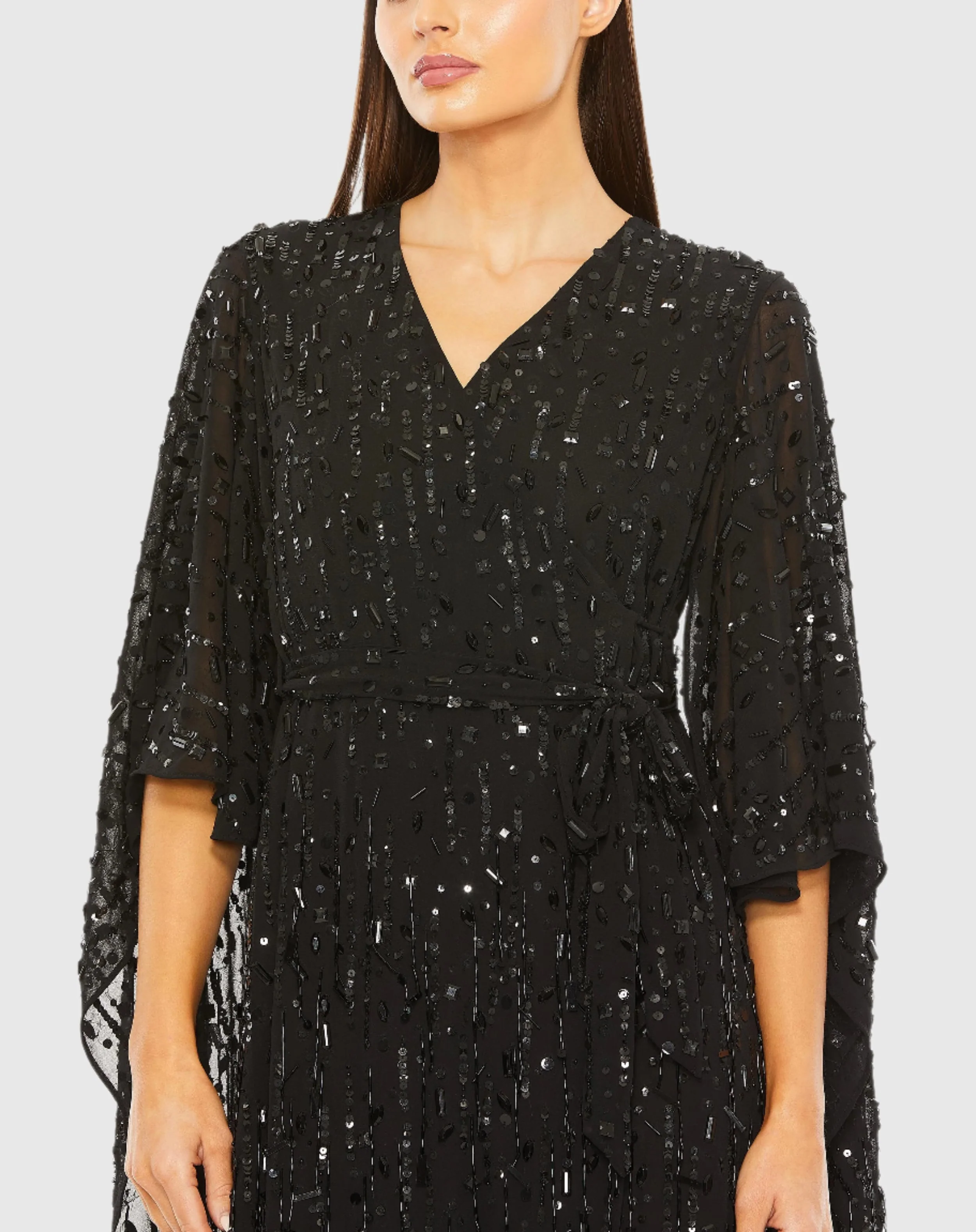 Fringe Beaded Cape Dress