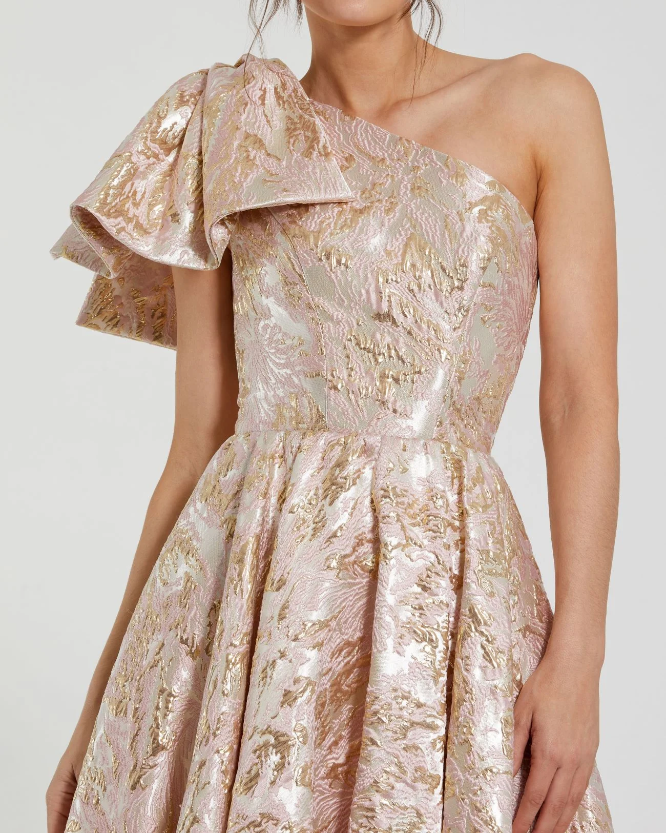 Pink Floral One Shoulder Dress With Bow