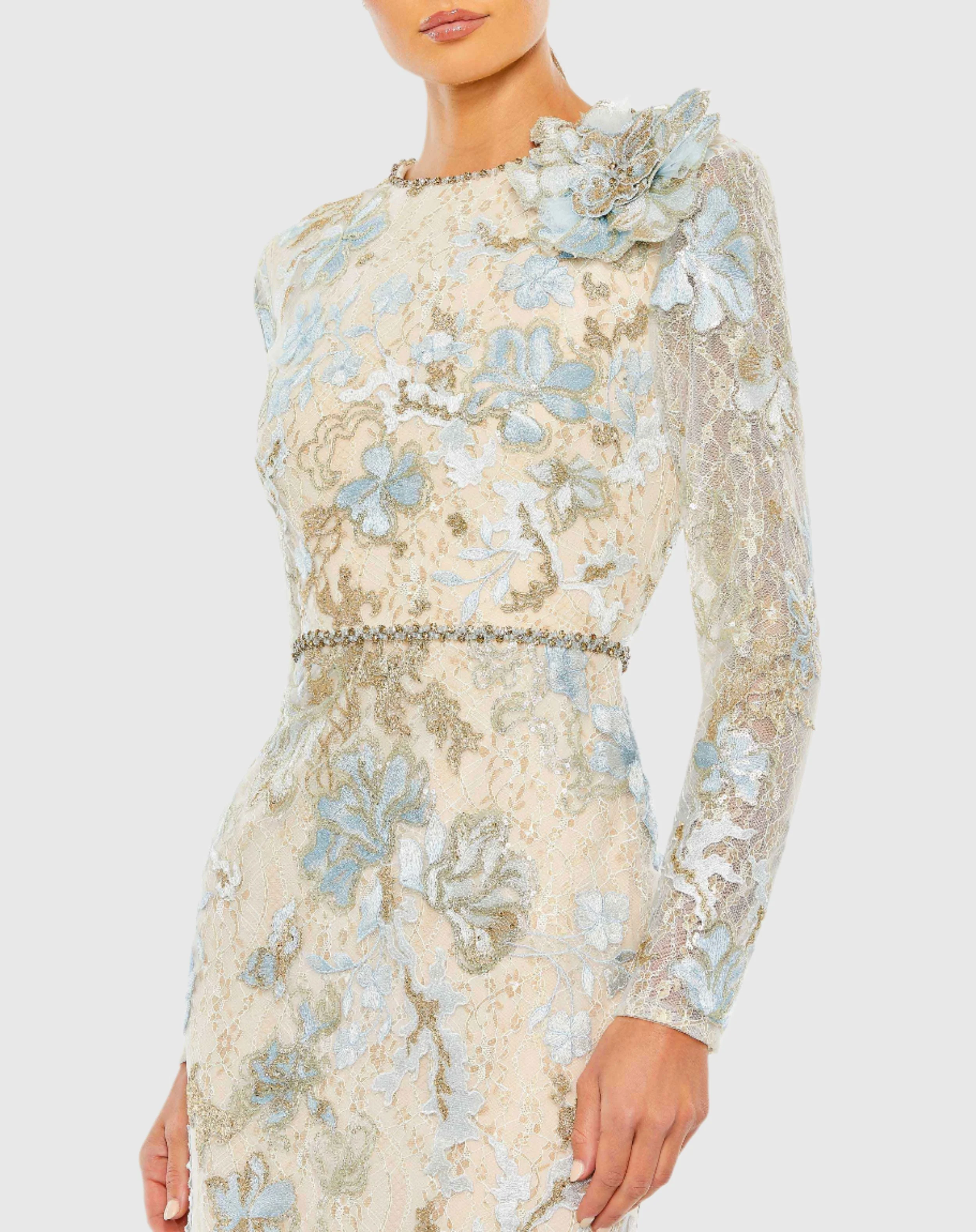 Floral Embroidered Lace Trumpet Gown