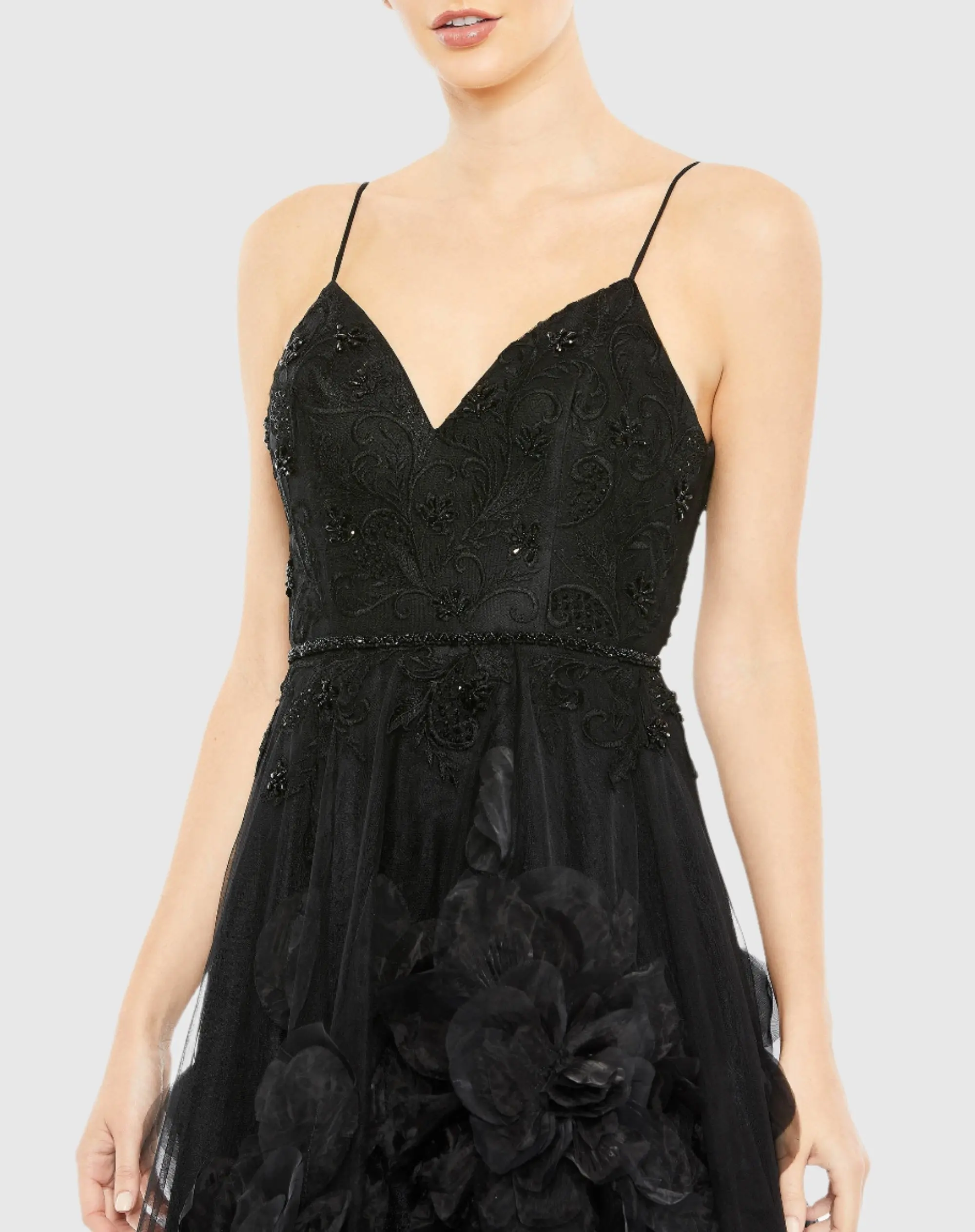 Stitched Floral High Low Sleeveless Dress
