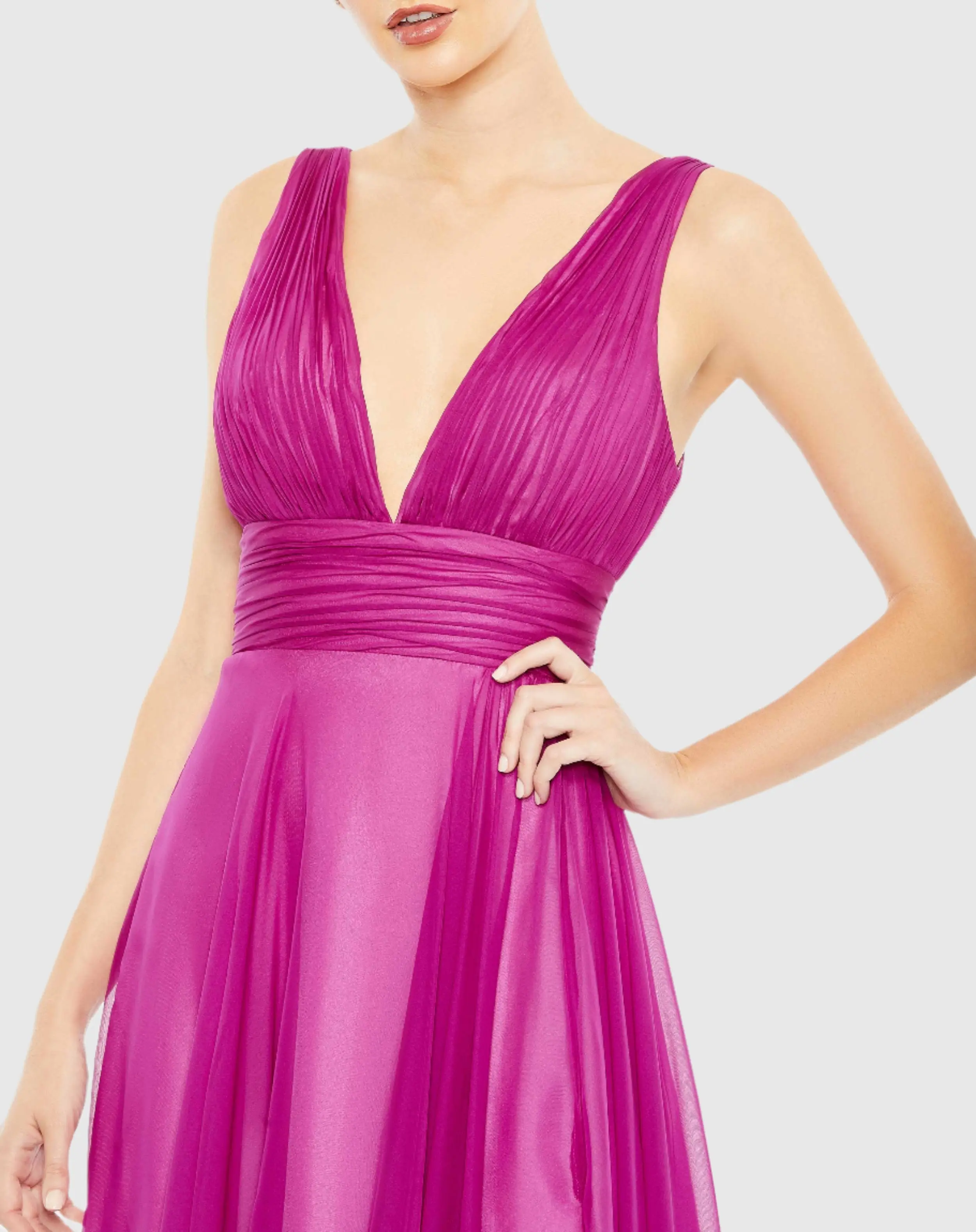 Purple Flowy V Neck Gown