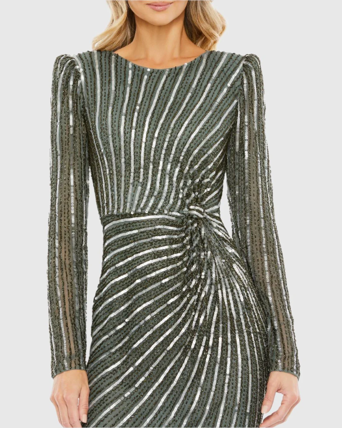 Gray Puff Sleeve Side Knot Gown