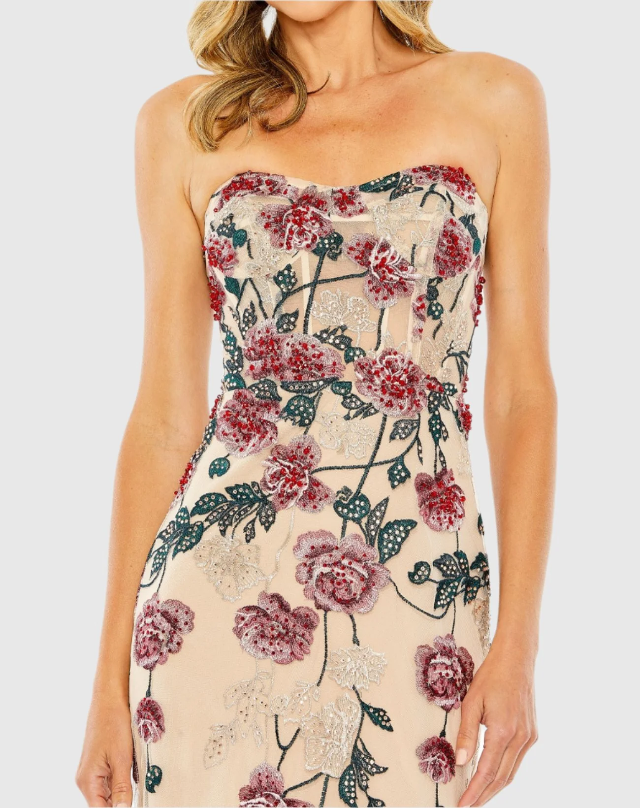 Striped Floral Embroidered Gown
