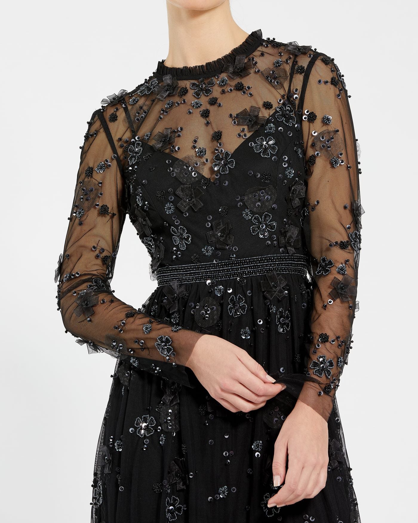 Sheer Long Sleeve Midi Dress