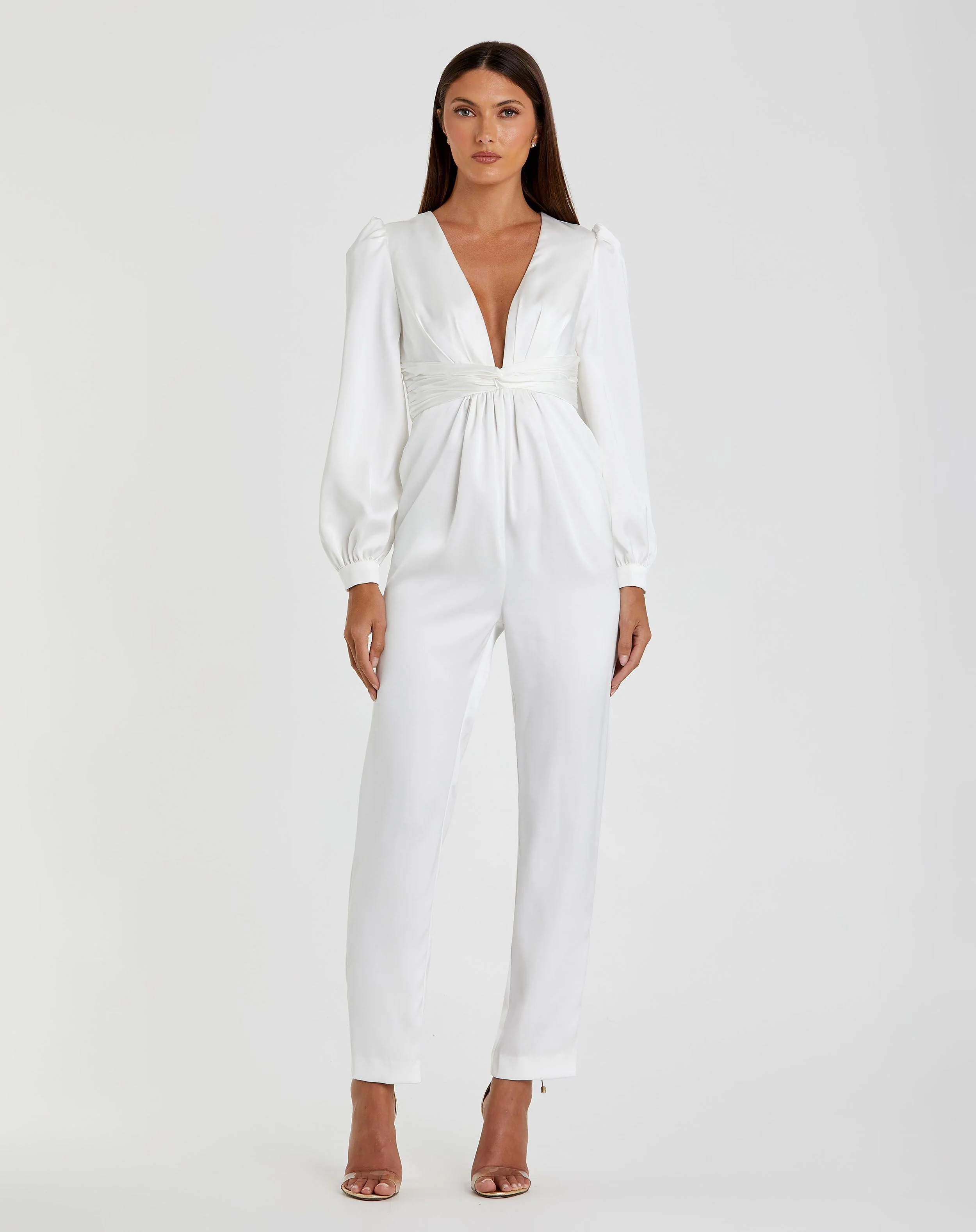 Twist Puff Sleeve V Neck Jumpsuit