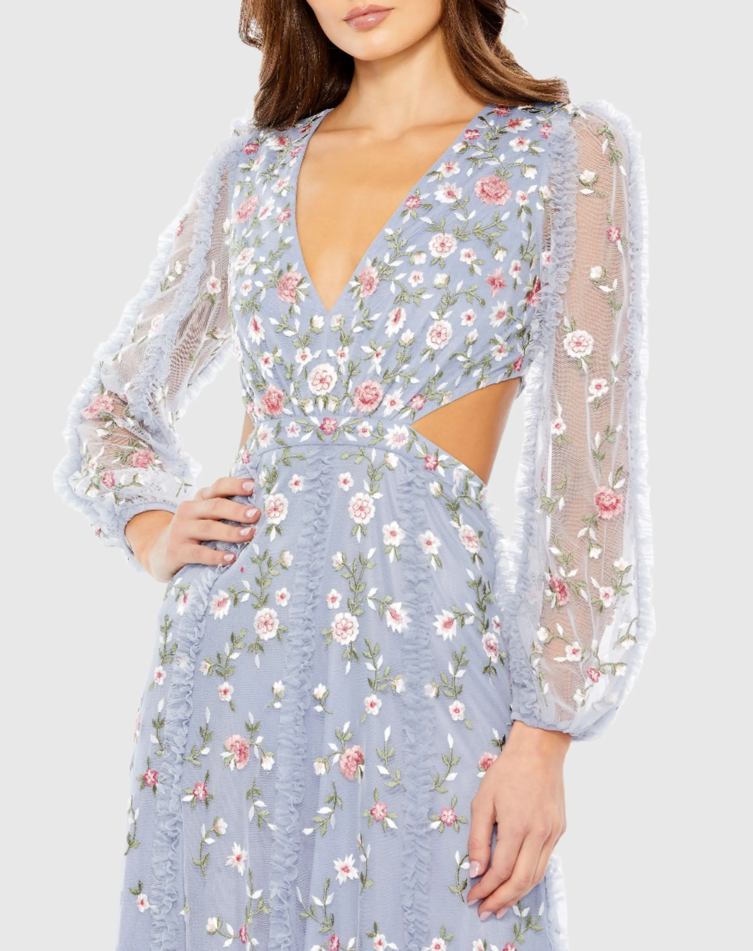Embellished Cut Out A-Line Gown
