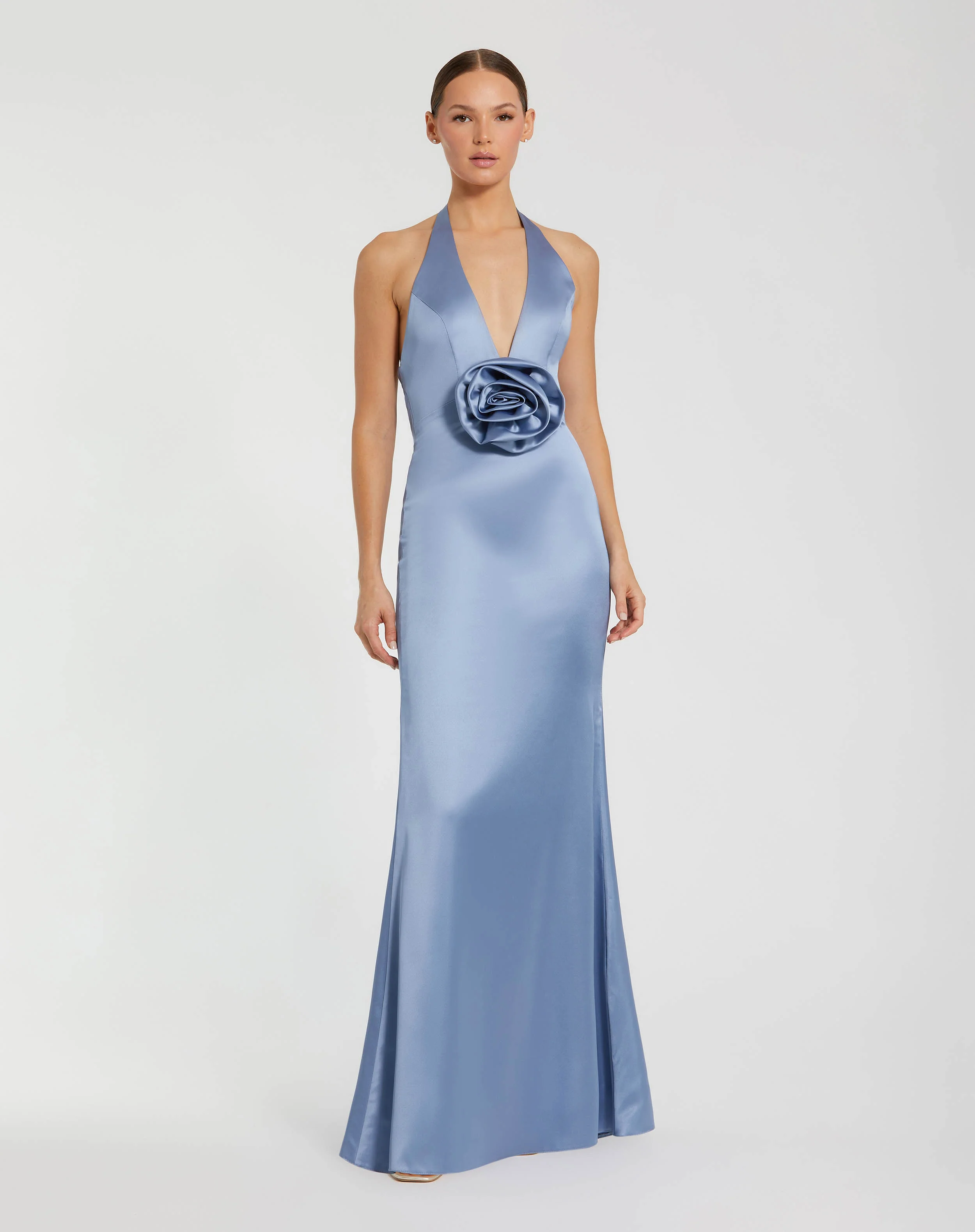 Satin Halter Gown With Floral Detail