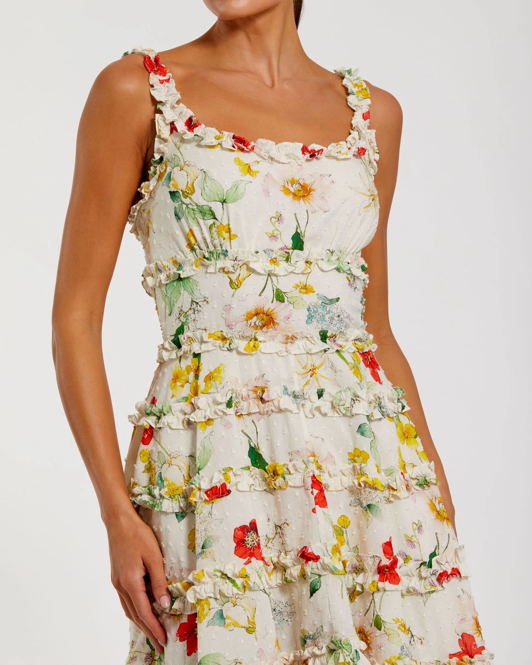 Floral Square Neck Ruffle Mini Dress