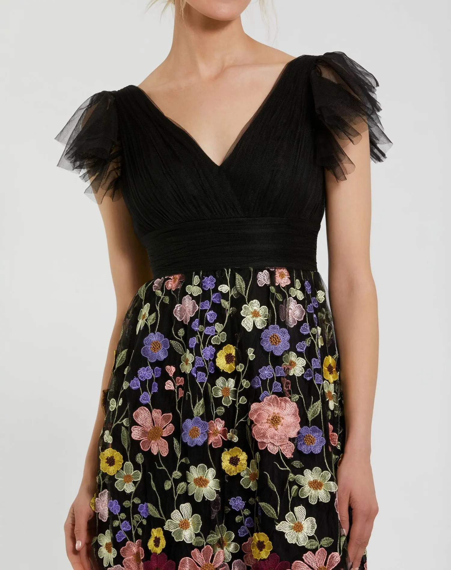 Multicolor Embroidered Flutter Sleeve Dress