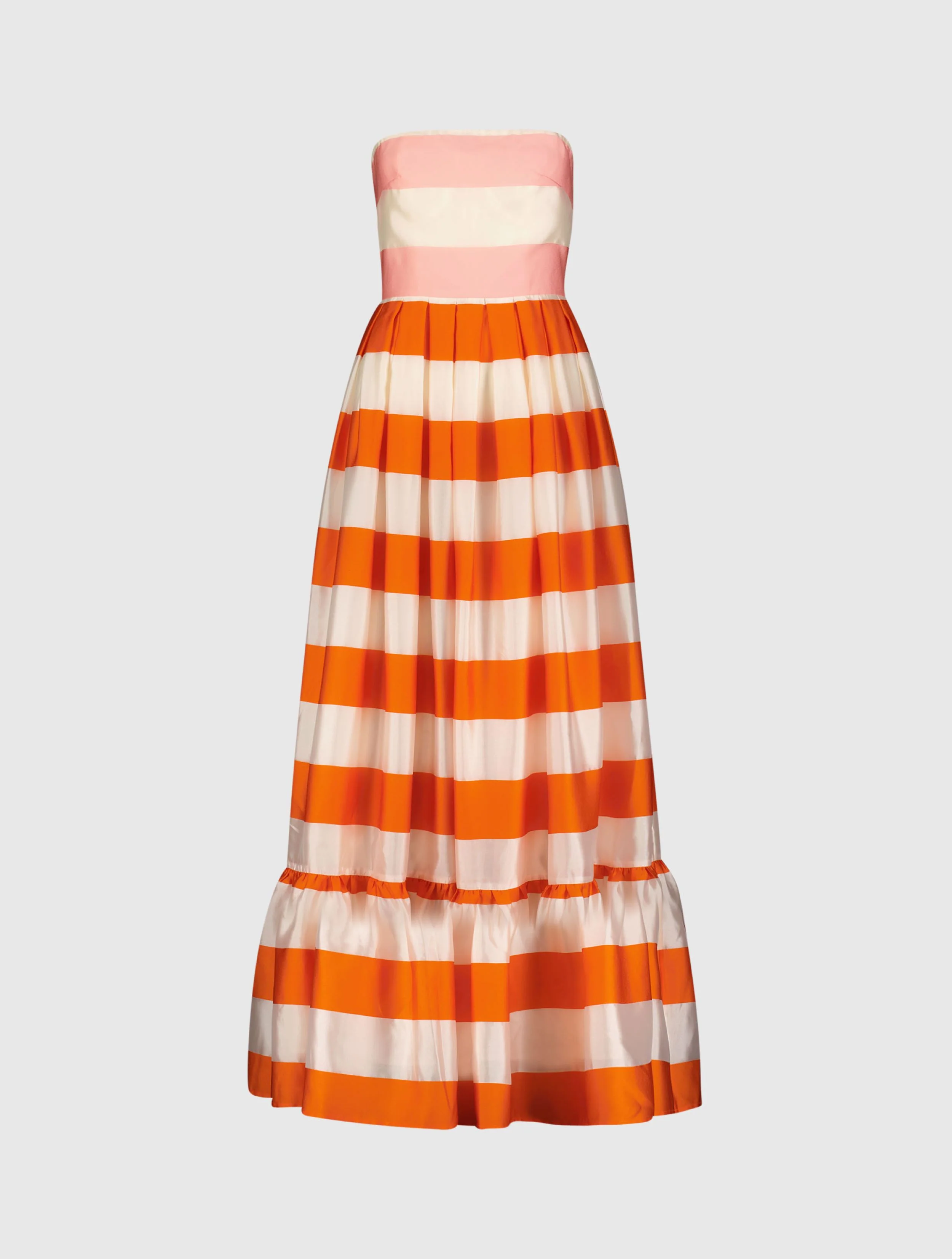 Striped Organza Ruffle Maxi Dress