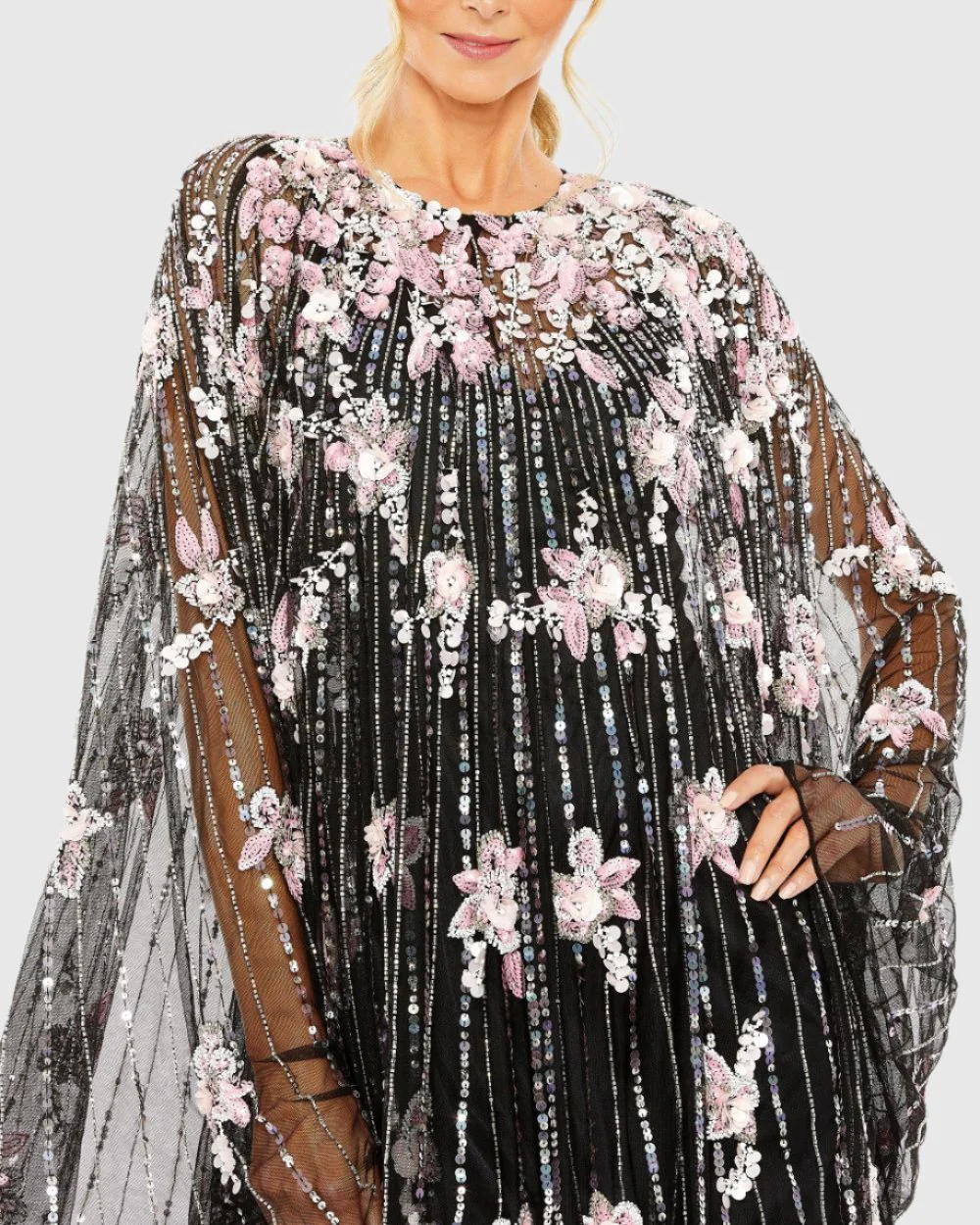 Black High Neck Embellished Trapeze Dress