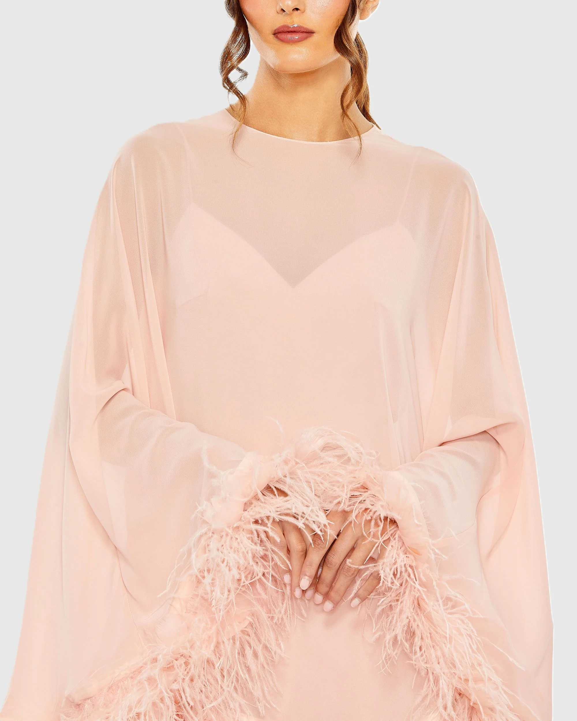 Pink Trapeze Feather Trim Mini Dress
