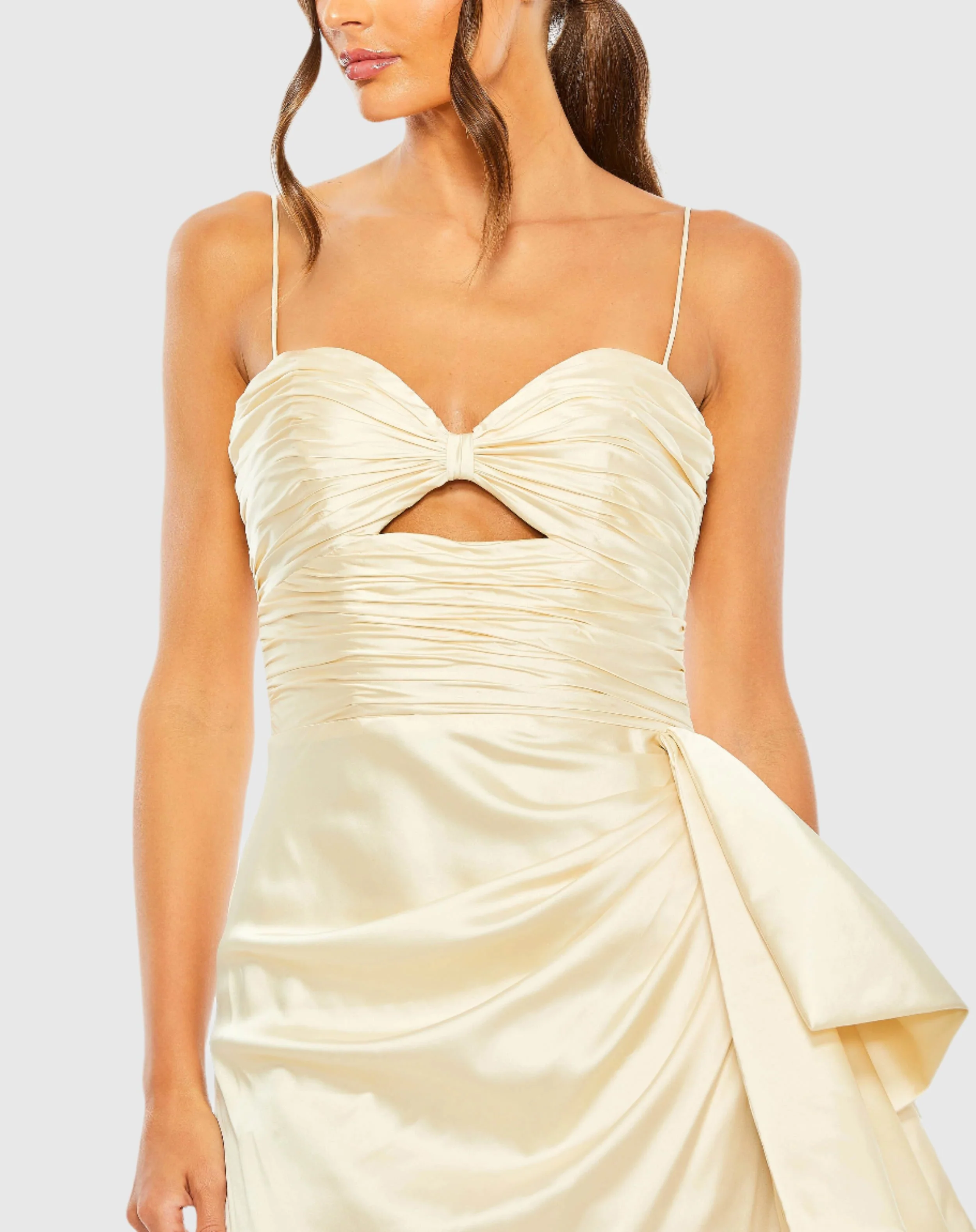 Spaghetti Strap Cut Out Side Bow Gown