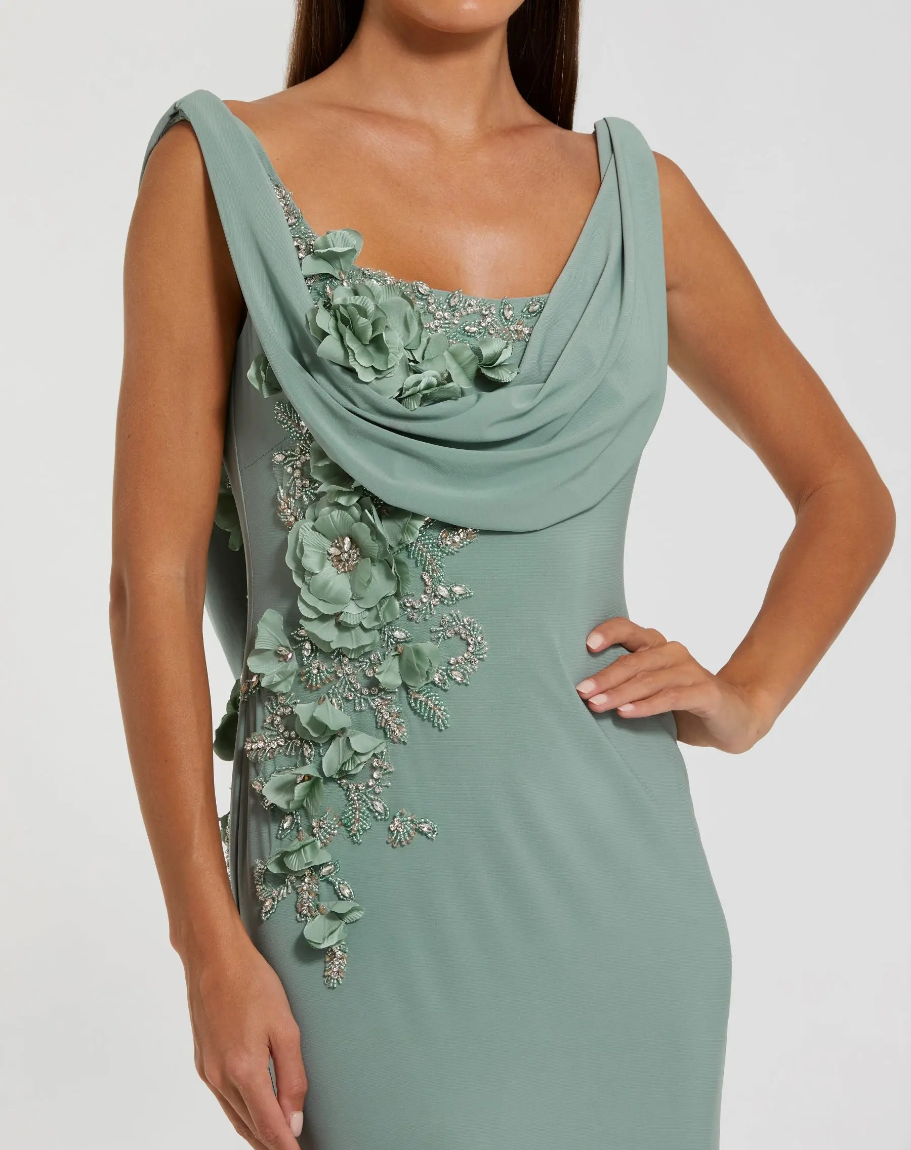 Beaded Cowl Neck Gown