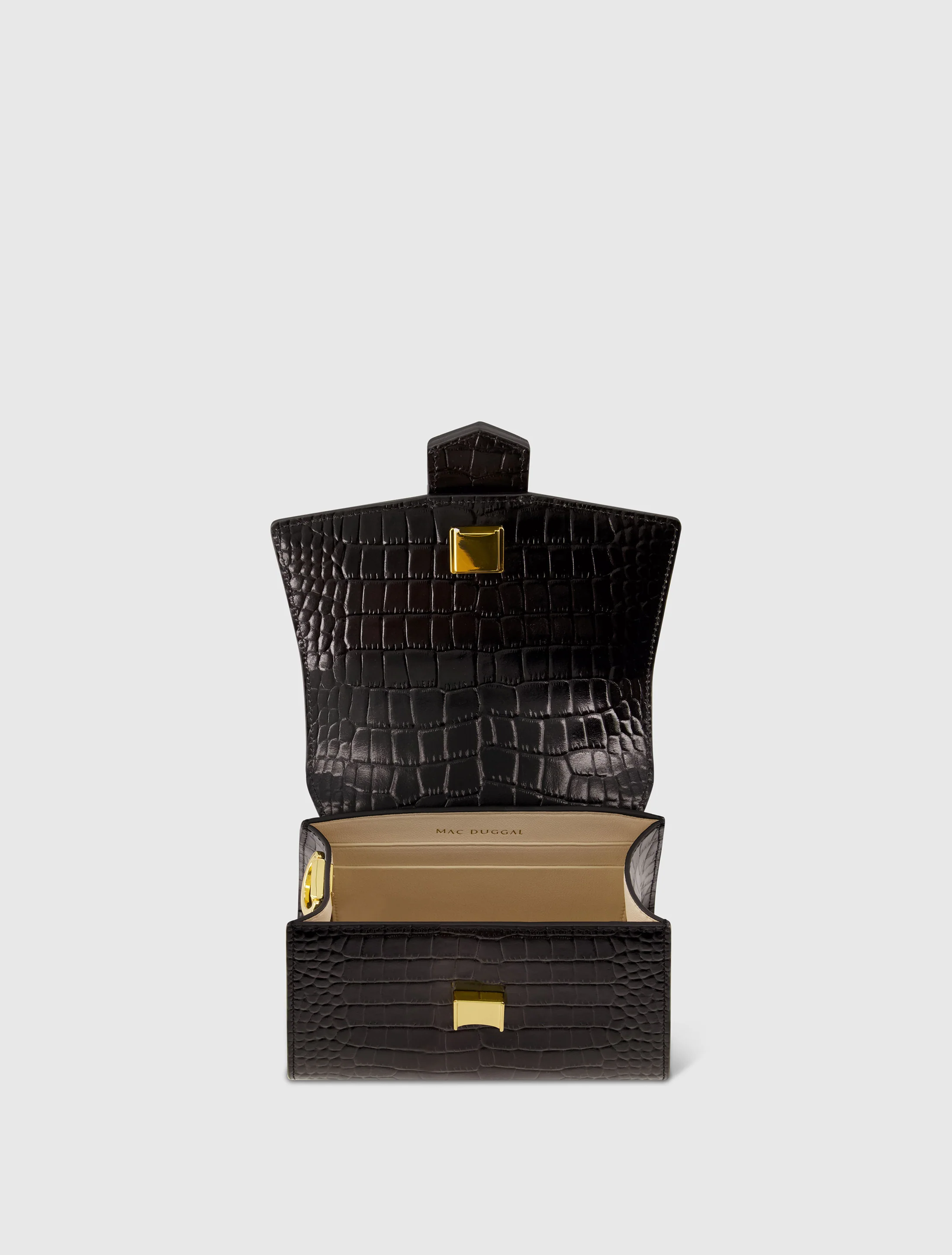Buckled Mini Croco Black Leather Handbag