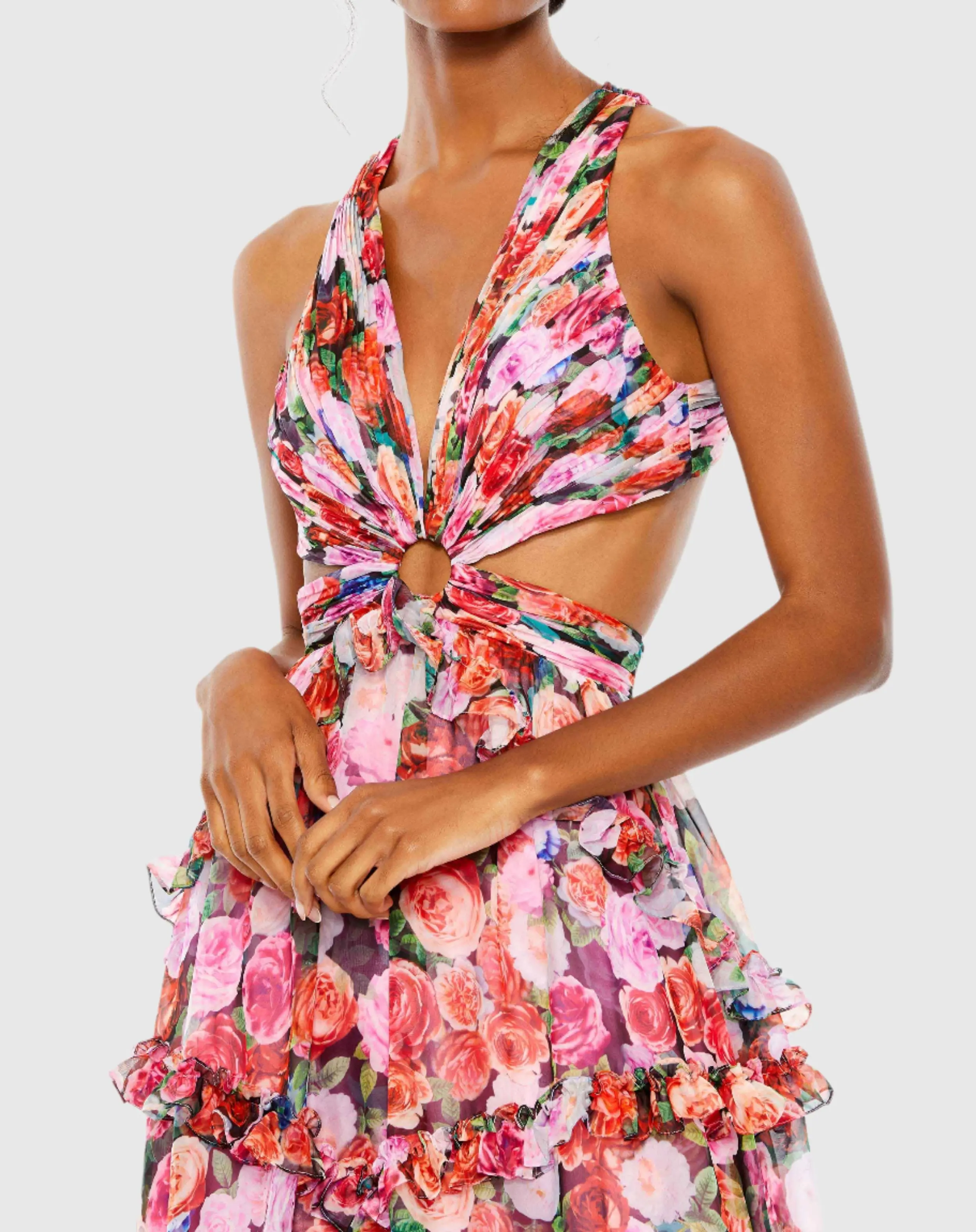 Multicolored Ruffled Open Sleeveless Dress