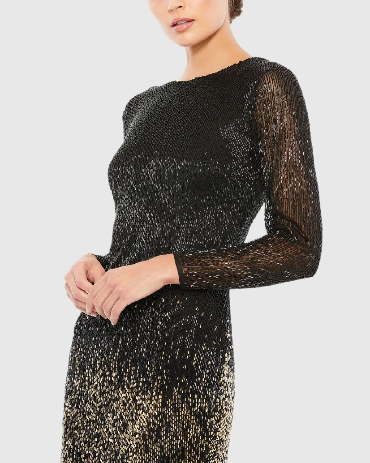 Long Sleeve Beaded Fringe Dress