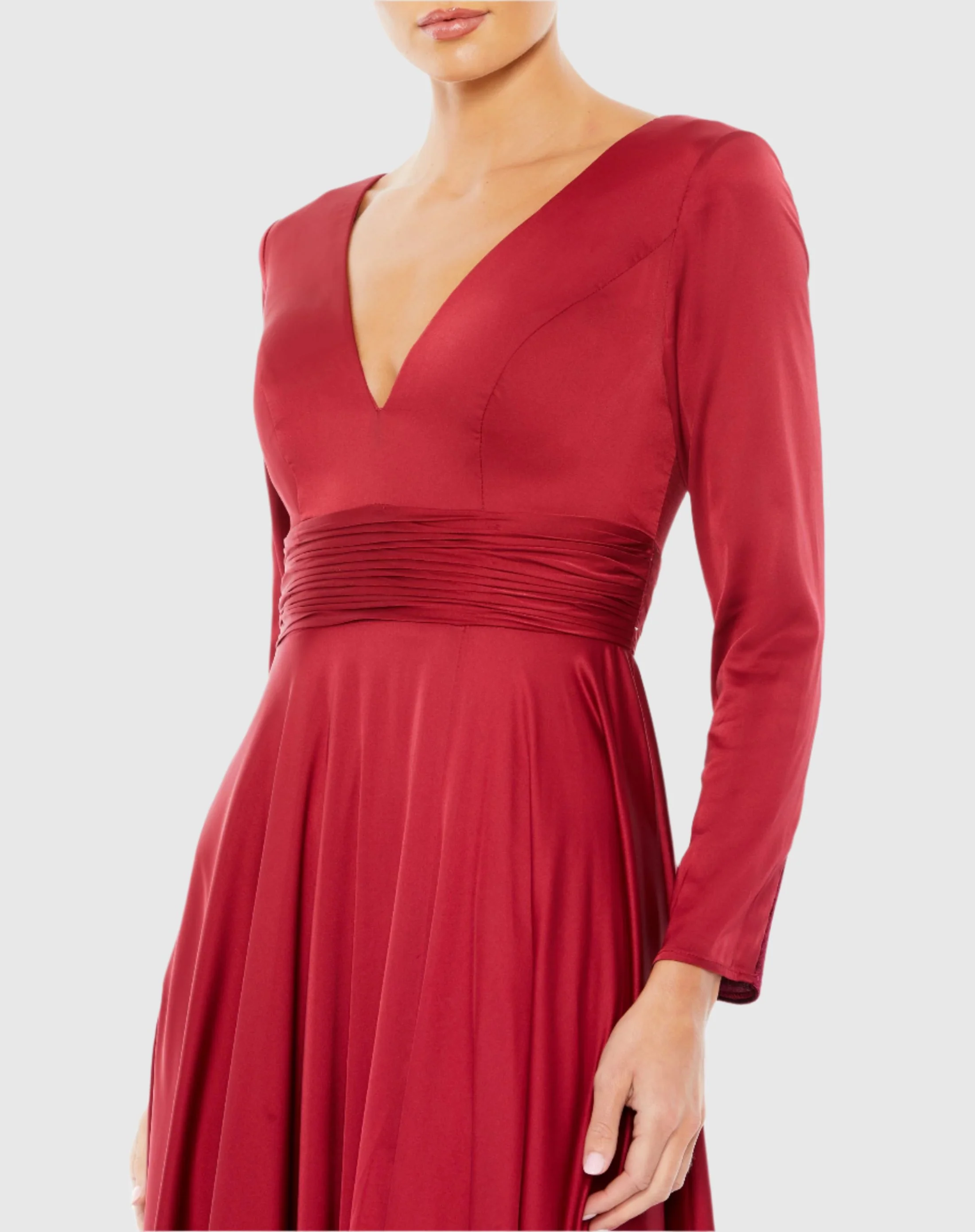 Long Sleeve Ruched Waist A Line Gown